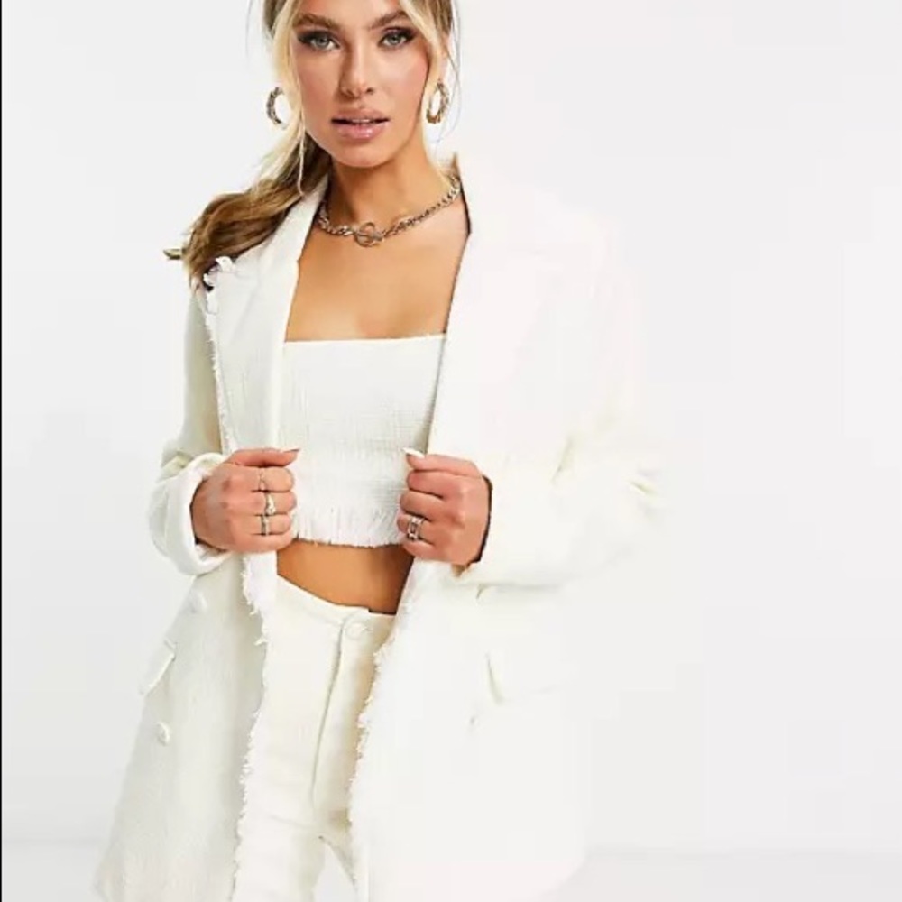 Missguided Cream Blazer and Crop Top Set